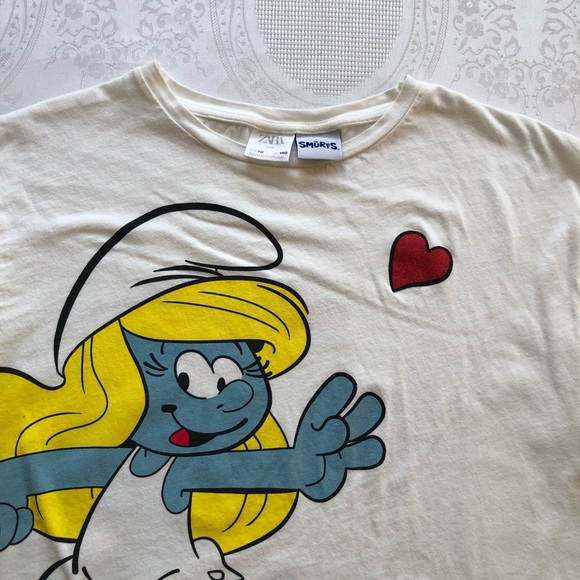 Zara Junior Girls Size 10 White T-Shirt The Smurfs Graphics Tee Short Sleeves - Picture 10 of 13